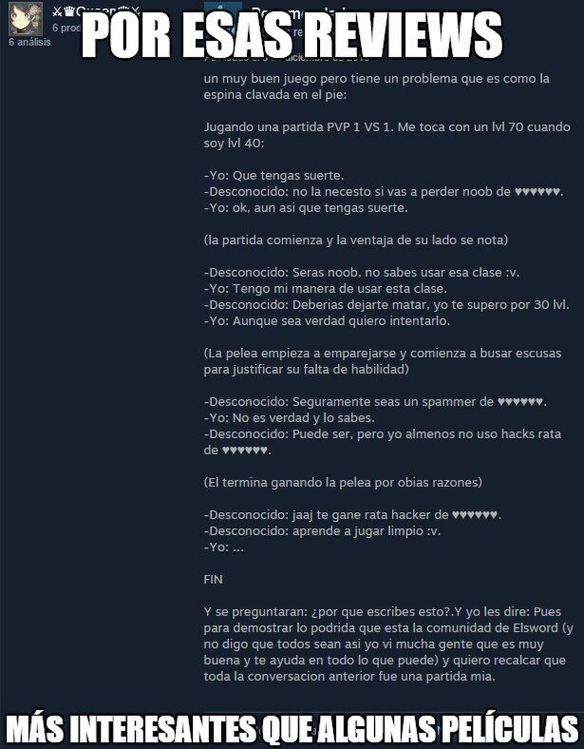 Esas reviews de Steam...