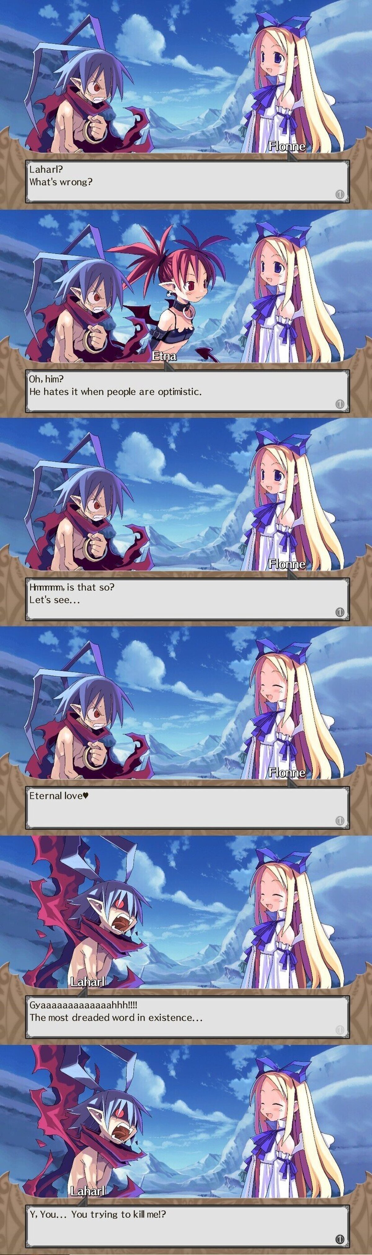 Que al final Flonne si quería matar a Laharl