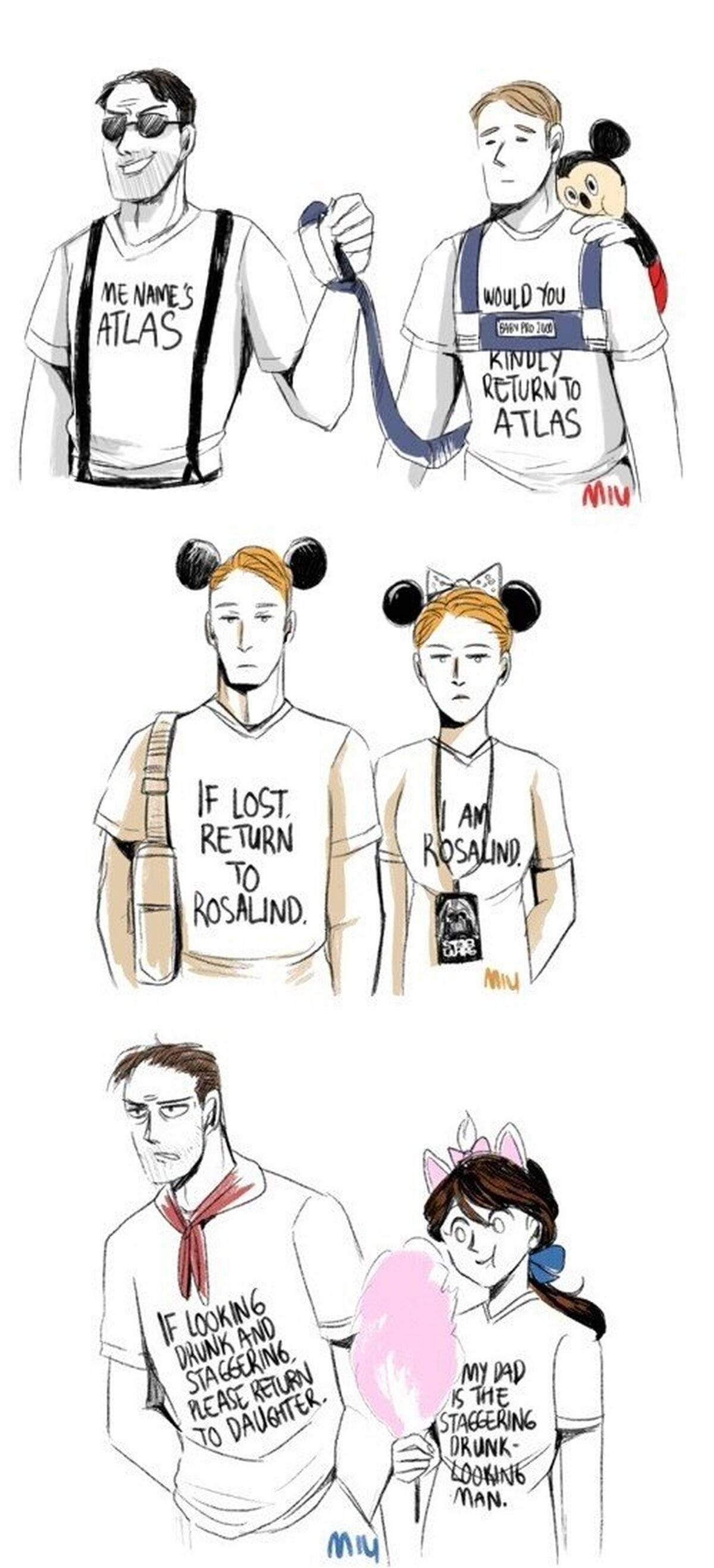 Los protagonistas de la saga Bioshock pasando un día tranquilo en Disneylandia. Por Miudraws