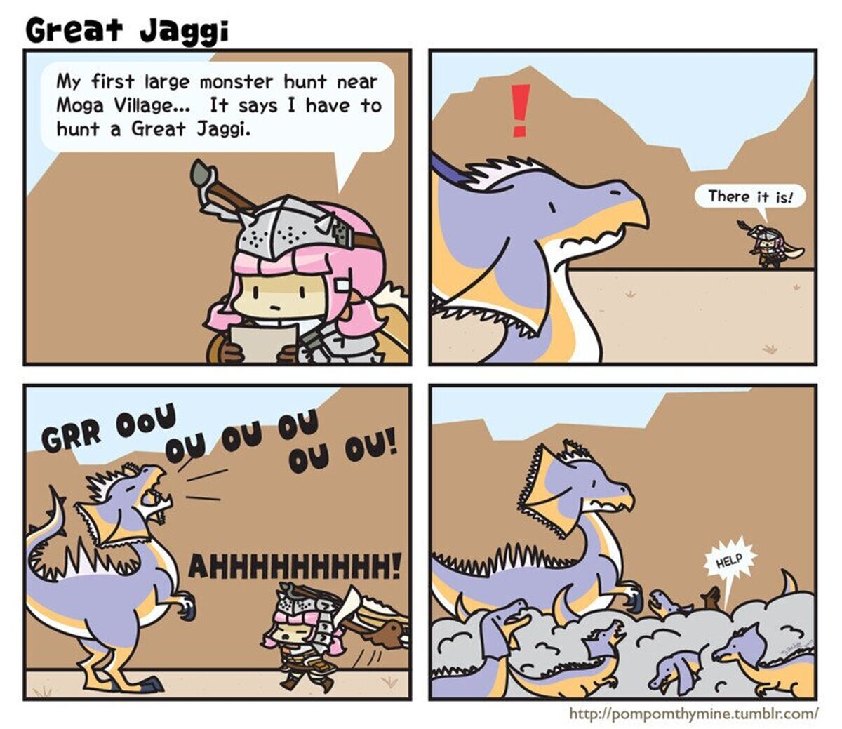 Cuando eres novato en Monster Hunter. Por Pompomthymine