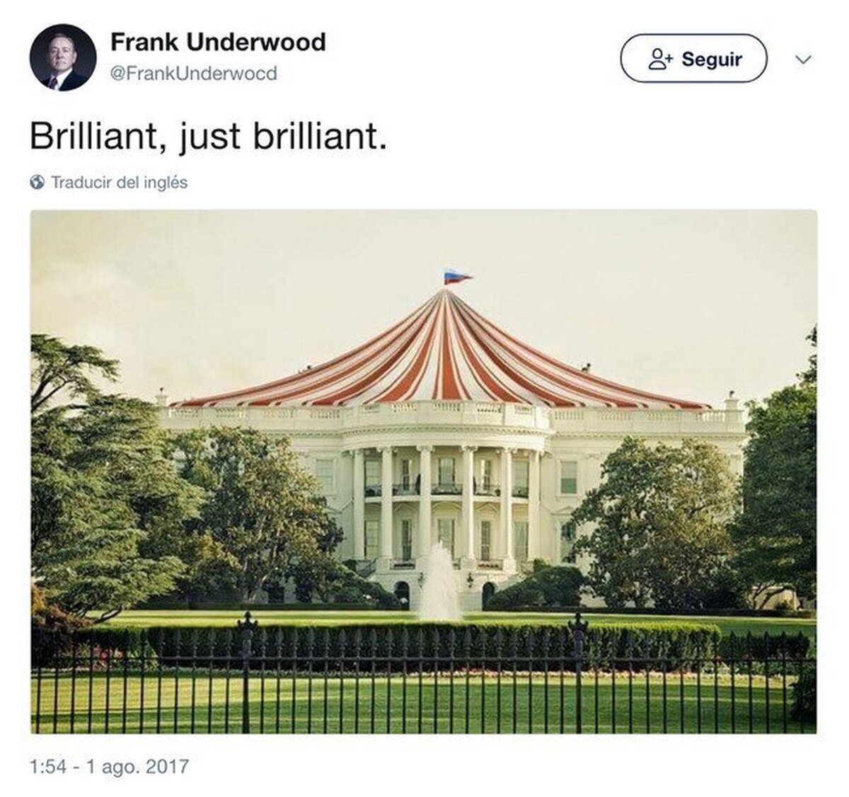 Underwood reconoce que la Casa Blanca es un circo