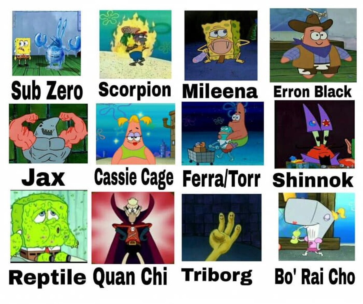 Los personajes de Mortal Kombat representados por Bob Esponja