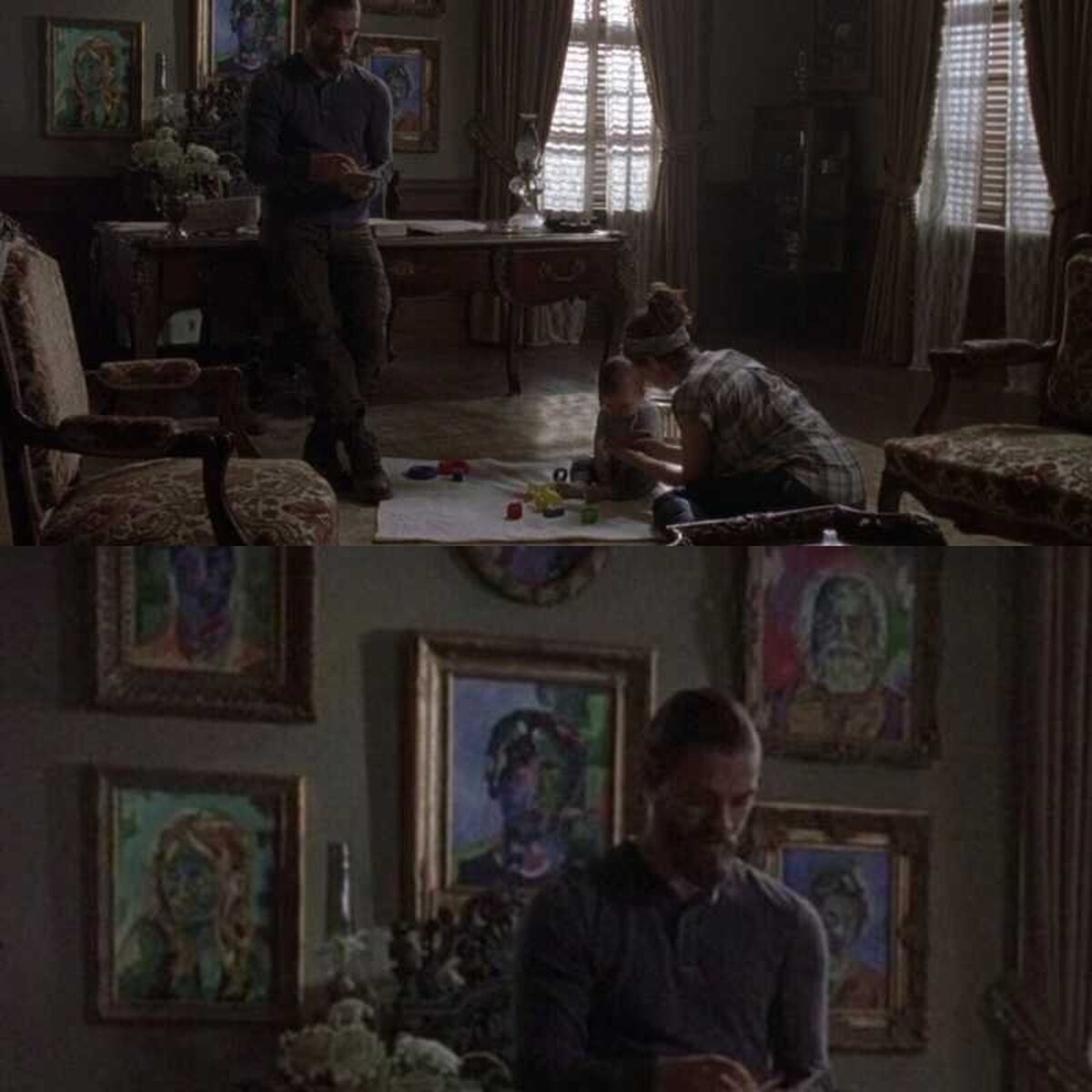 Maggie tiene retratos de Glenn, Hershel y Beth...