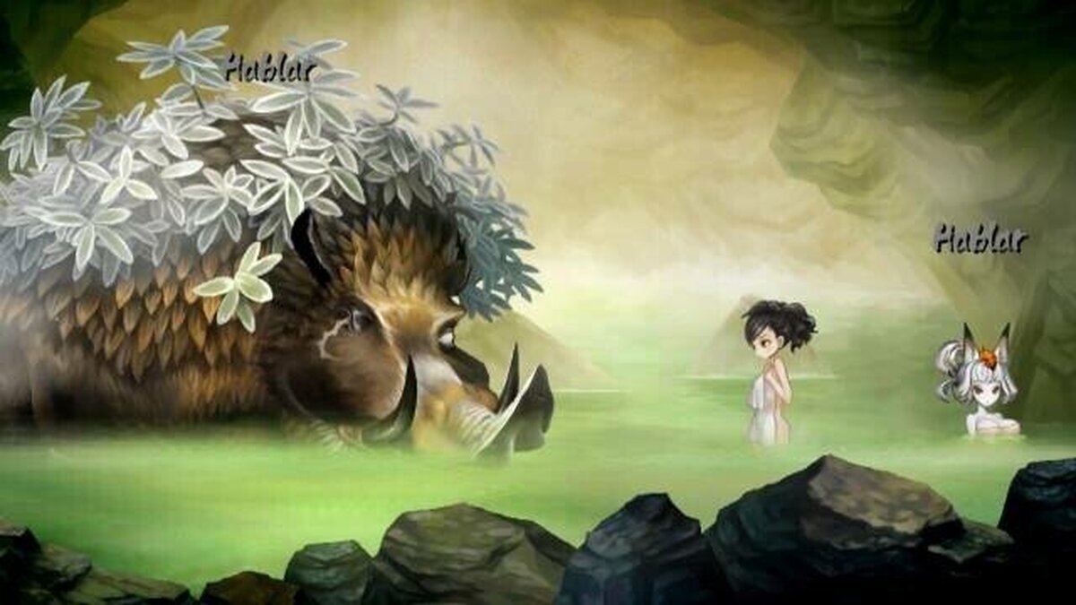 Cuando pensabas relajarte en los baños termales, pero llegas y hay un Dios jabali y una Kitsune...