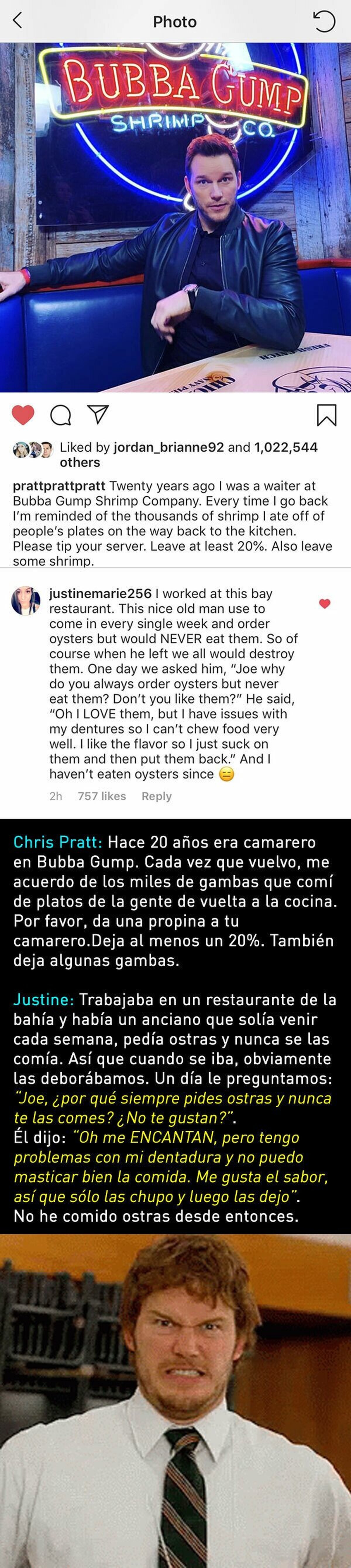 Esta respuesta a Chris Pratt te enseñará a no coger comida de los platos de los demás