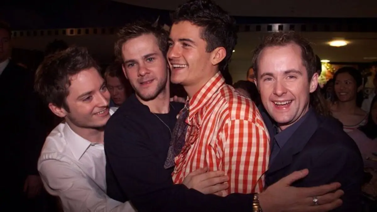 Elijah Wood, Dominic Monaghan, Orlando Bloom y Billy Boyd en la premiere de "La Comunidad del Anillo" el 21 de diciembre de 2001.