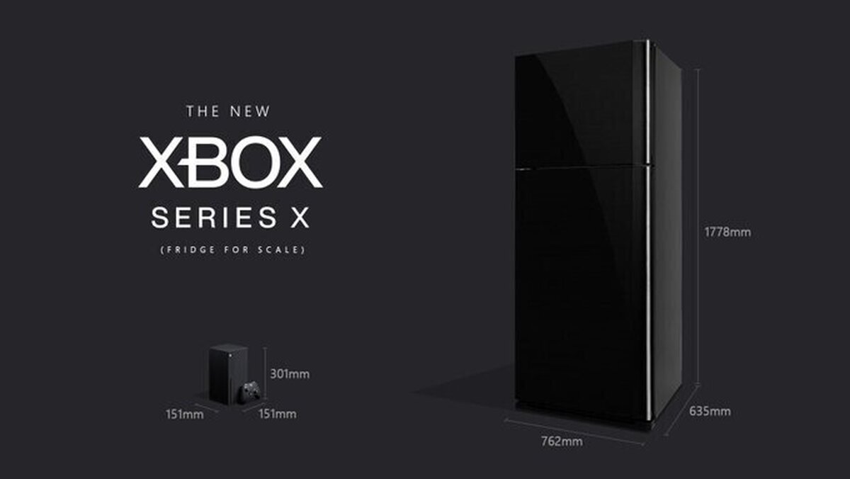 El tamaño de una Xbox Series X comparado con el de un frigorífico