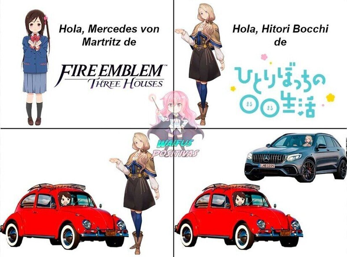 Waifus con nombres de autos manejando dichos autos.