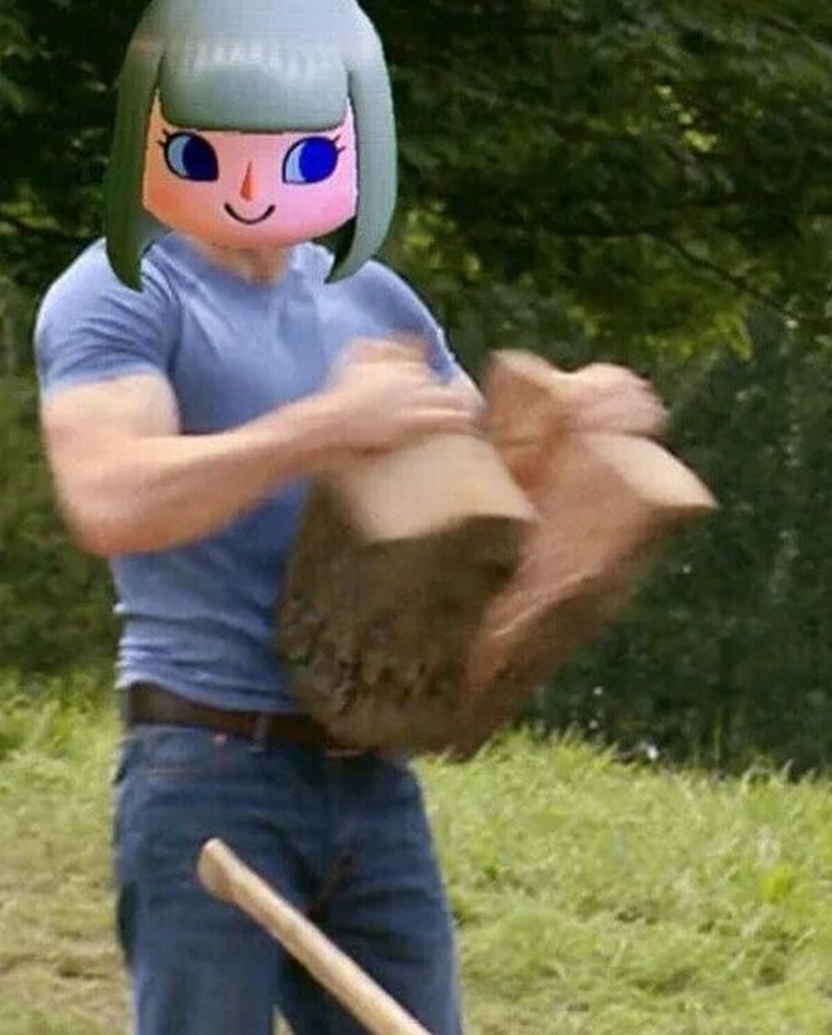 Mi personaje de Animal Crossing después de comerse una manzana