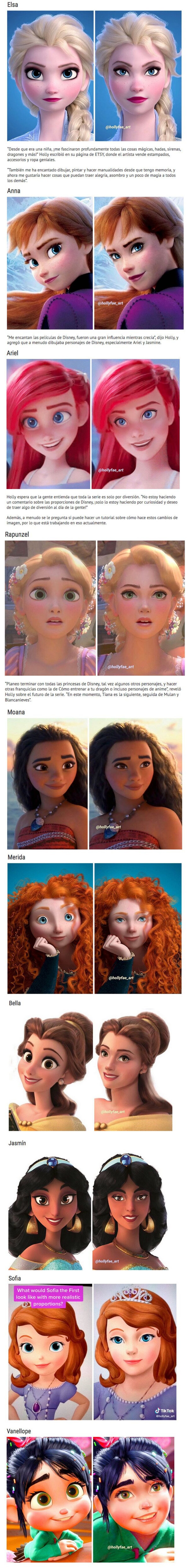 GALERÍA: Así se verían los rostros de 10 princesas de Disney con proporciones realistas. Por Holly Fae