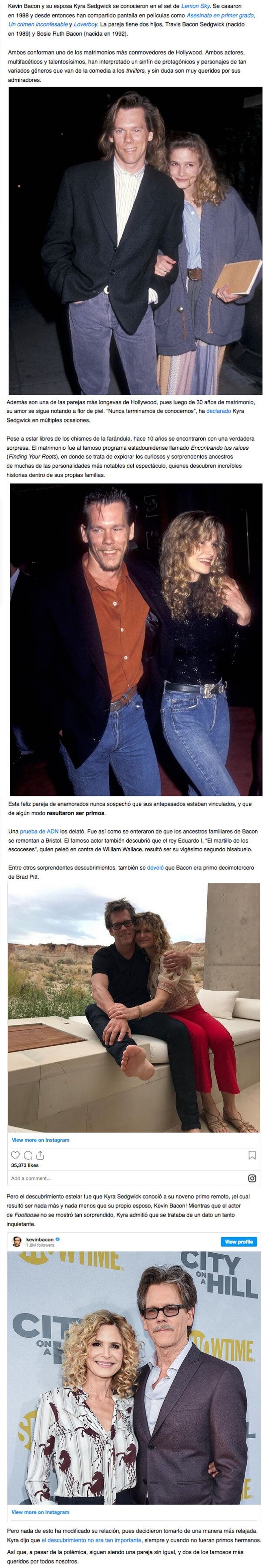GALERÍA: Después de varios años de casados, Kevin Bacon y su esposa Kyra descubrieron que son parientes