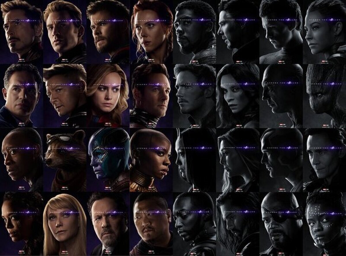 Los posters individuales de 'AVENGERS ENDGAME' que nos mostraban 32 personajes, perfectamente balanceados en 16 desaparecidos y 16 supervivientes  