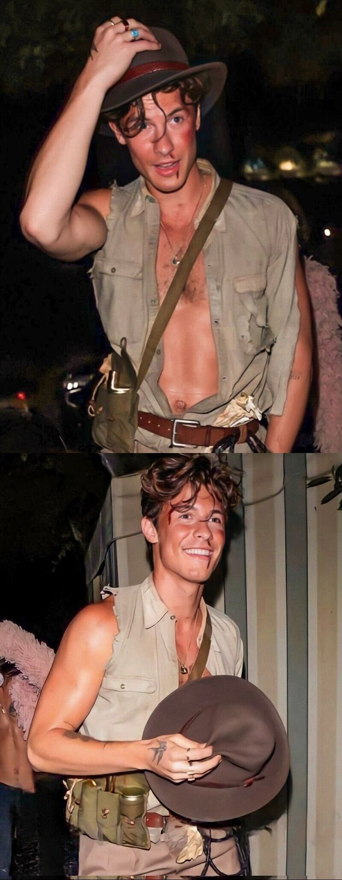 Shawn Mendes disfrazado de Indiana Jones en Halloween.  