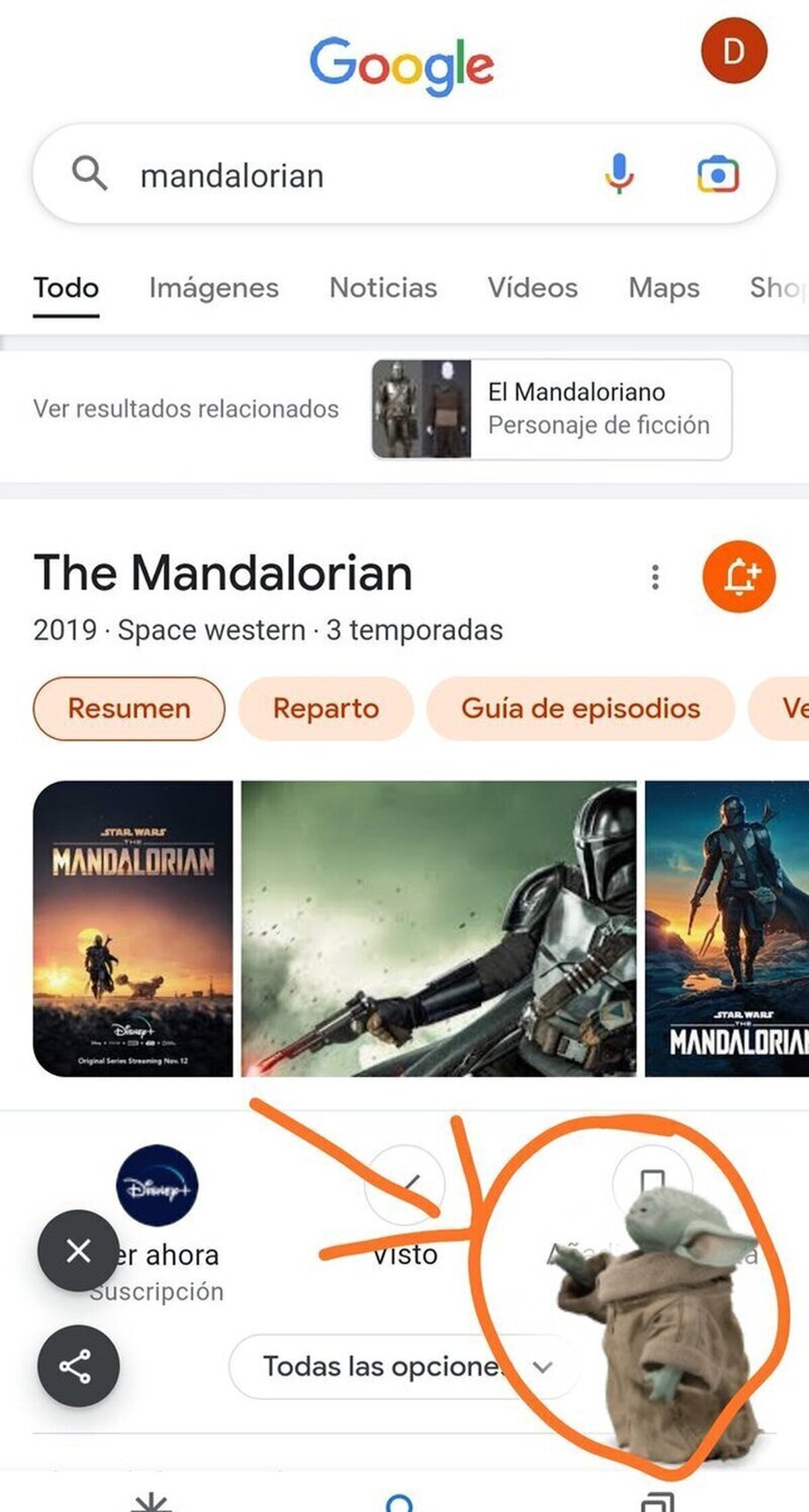 Lo que pasa cuando entras en el buscador GOOGLE y escribes "Mandalorian" 