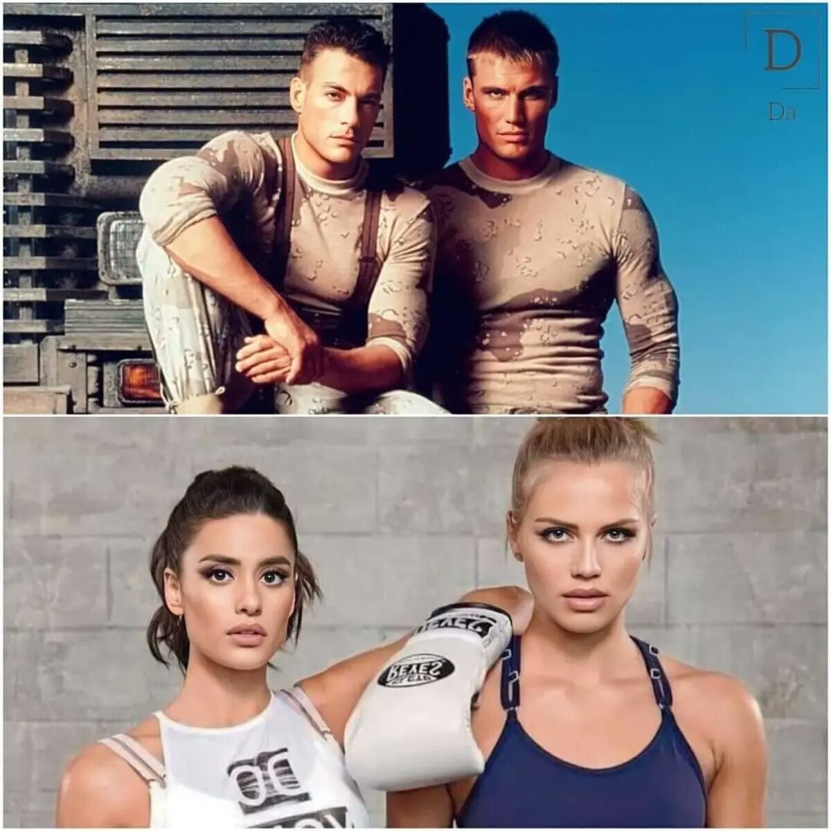 Jean-Claude Van Damme & Dolph Lundgren y abajo sus respectivas hijas