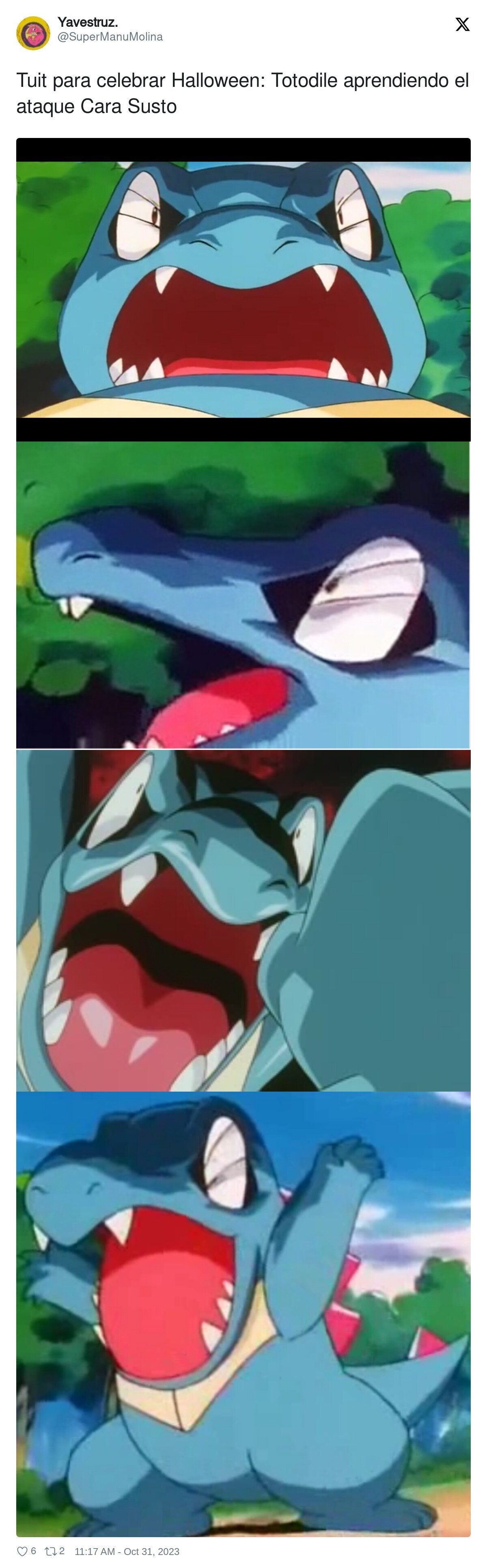 Tuit para celebrar Halloween: Totodile aprendiendo el ataque Cara Susto