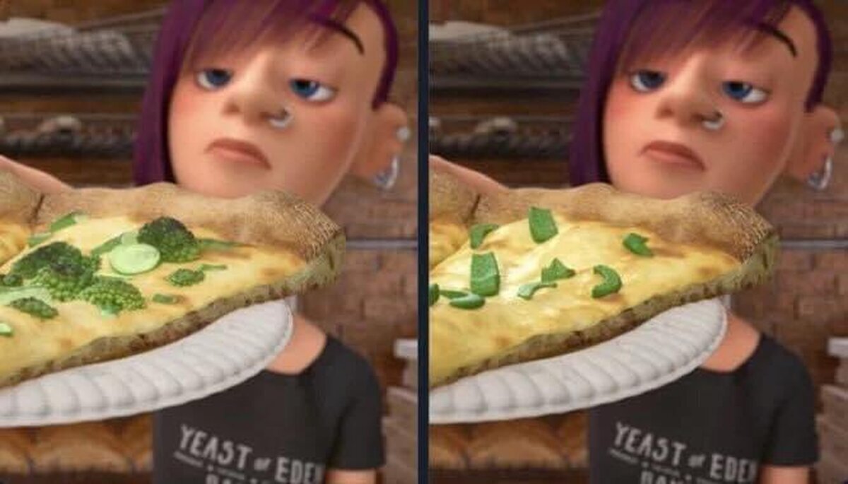 En la versión japonesa de “del revés”, cambiaron el brócoli de la pizza por pimientos. Esto es porque en Japón a los niños les gusta el brócoli