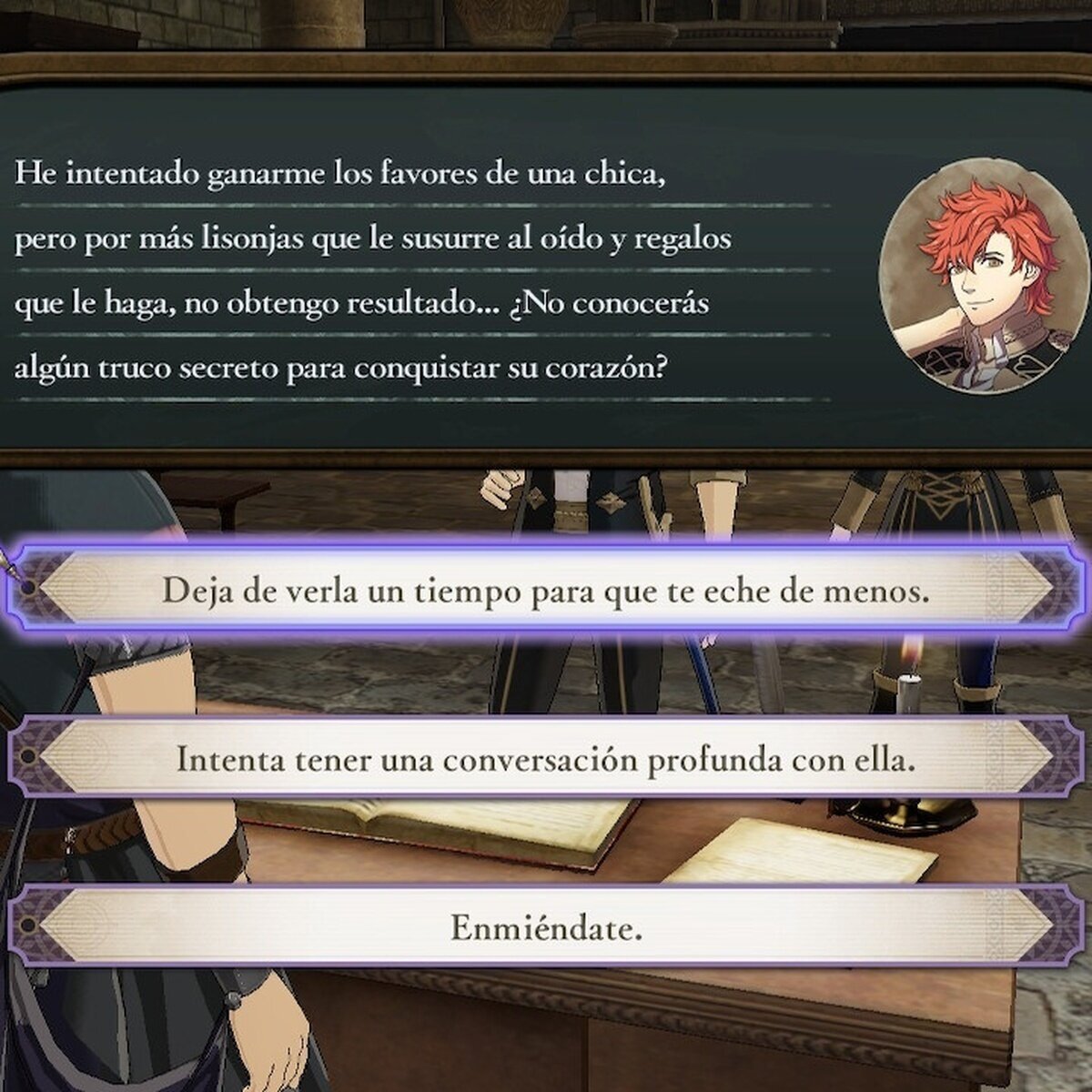 Mi alumno Sylvain tiene dudas sobre como ganarse el corazón de una chica...¿Cuál creéis que debería 