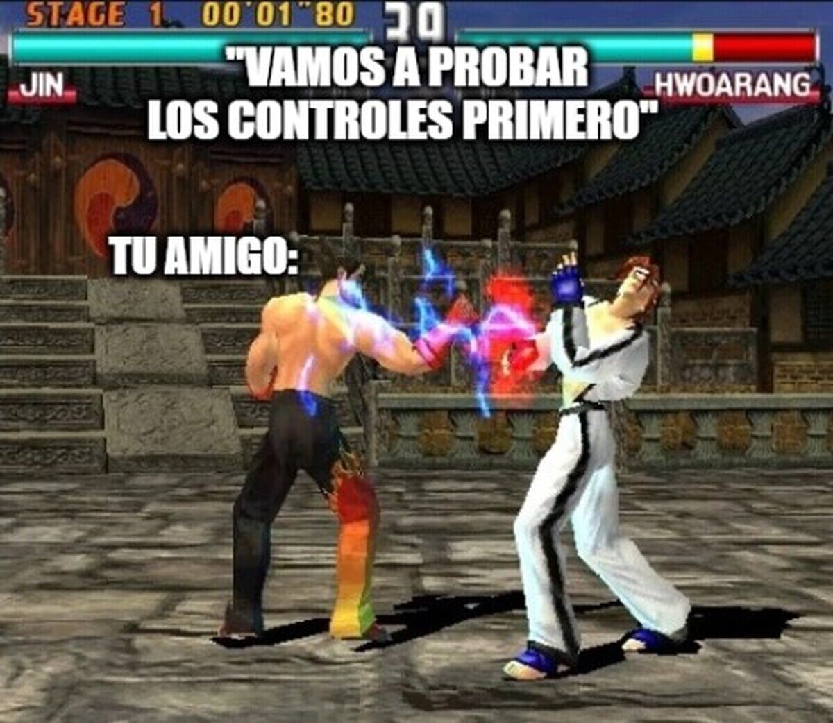 Tu amigo te dice que probéis antes los controles, pero a ti se te escapa un sopapo, por VideojuegosG
