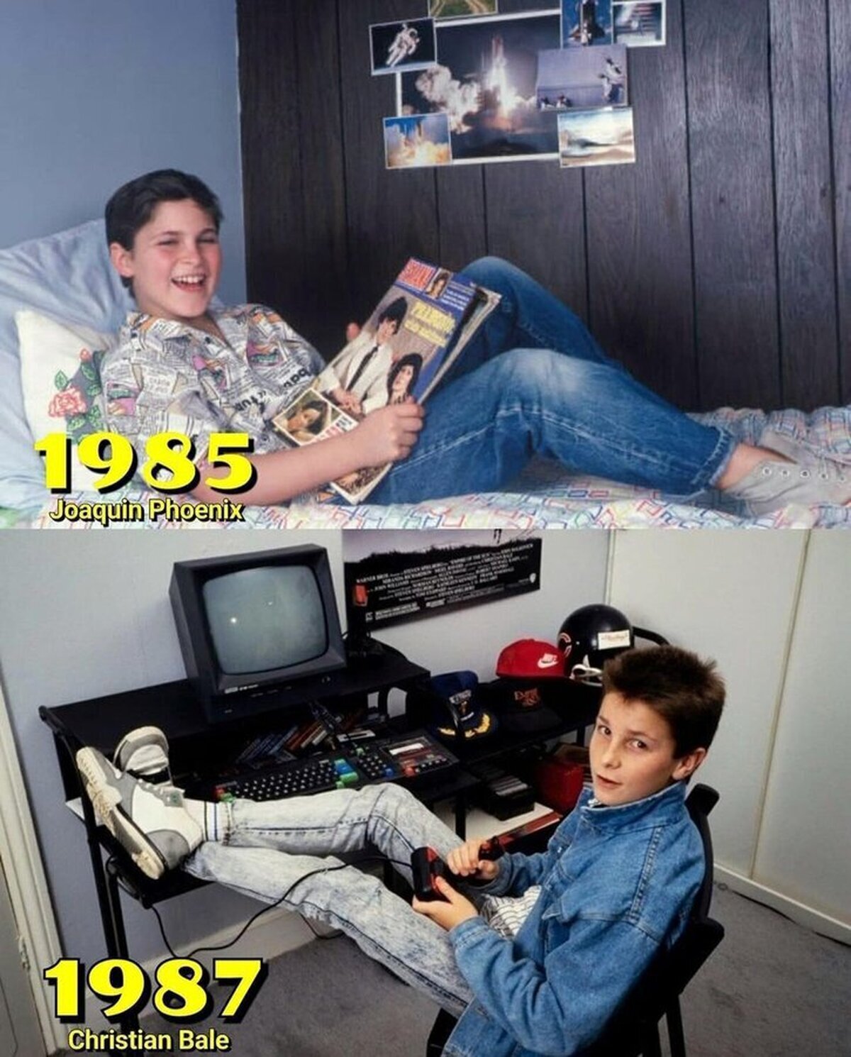 Unos jóvenes Joaquin Phoenix y Christian Bale.