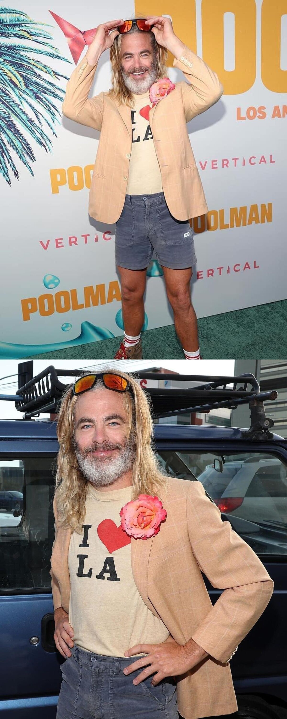 Chris Pine está mutando en un hippie de los 70.