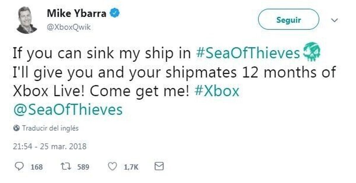 El vicepresidente de Xbox te regala un año de Gold si hundes su barco en Sea of Thieves
