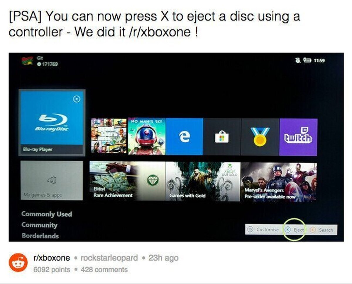 Han tardado 6 años pero ya puedes expulsar el disco de Xbox One desde el mando