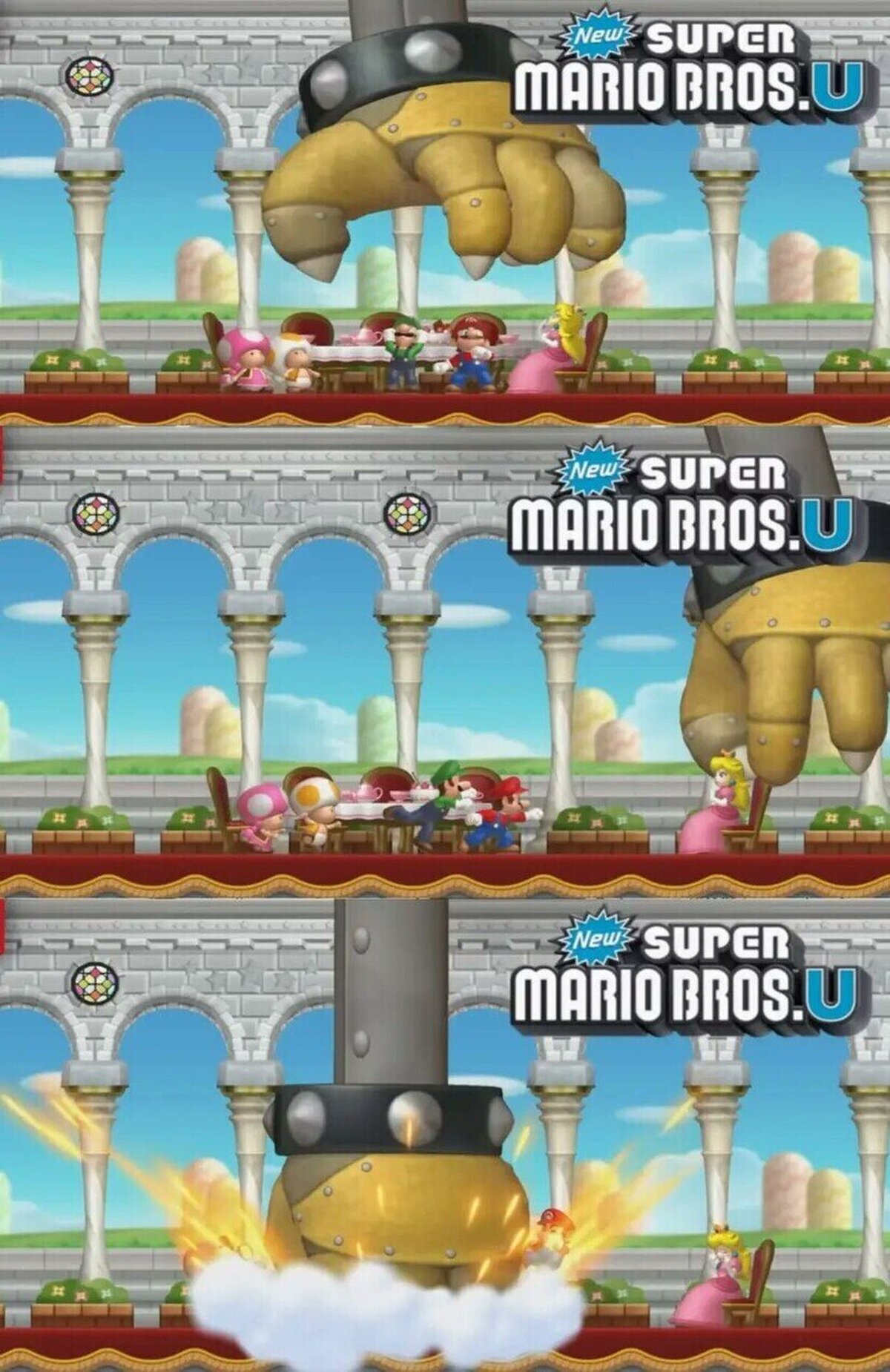 Bowser cuidando de no dañar a la princesa 