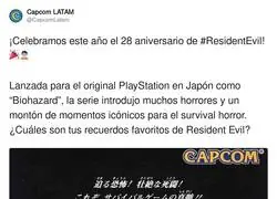 ¡Celebramos este año el 28 aniversario de #ResidentEvil! ¿Cuáles son tus recuerdos favoritos de Resident Evil?