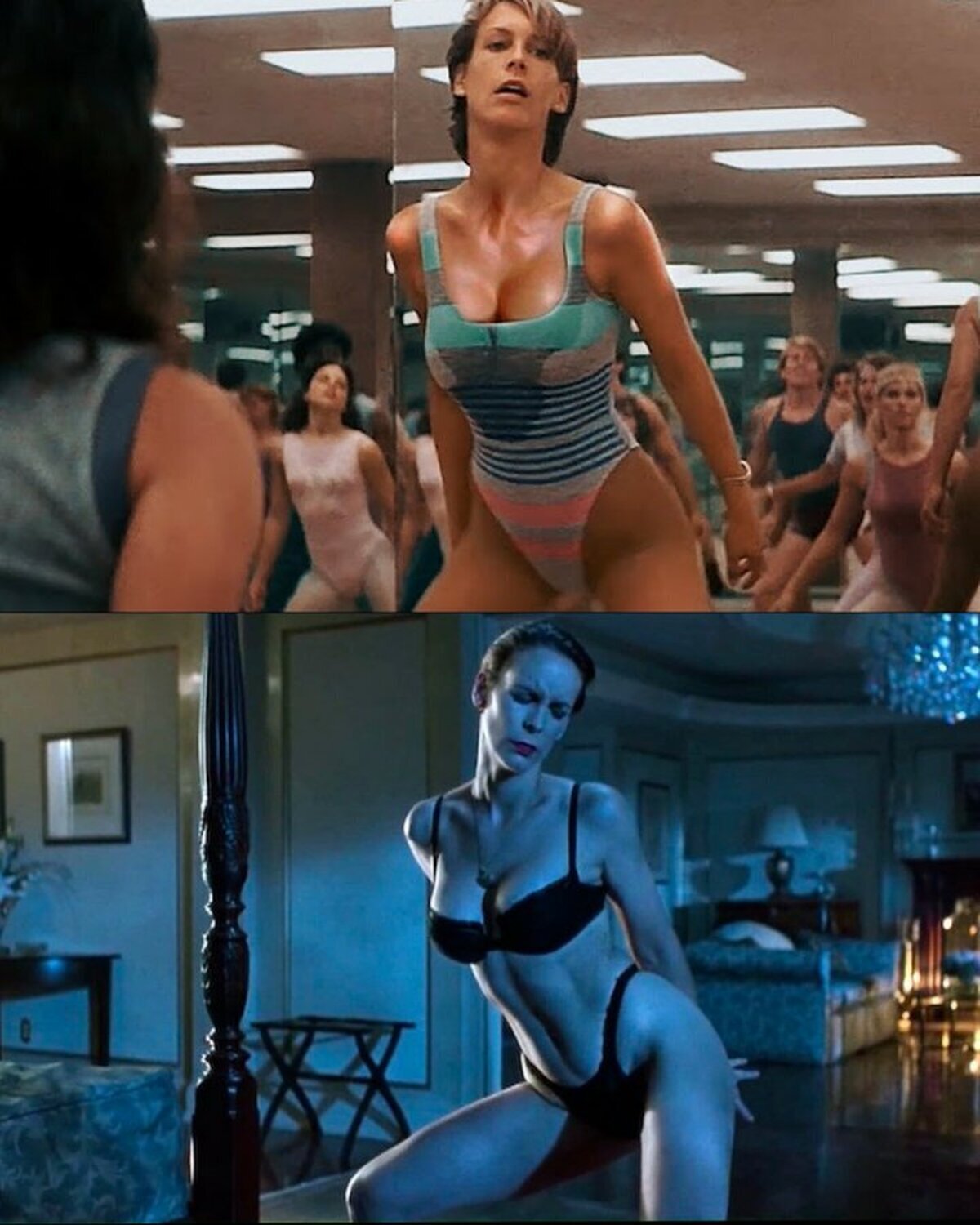 Jamie Lee Curtis regalándonos dos escenas calcadas con dos décadas de diferencia