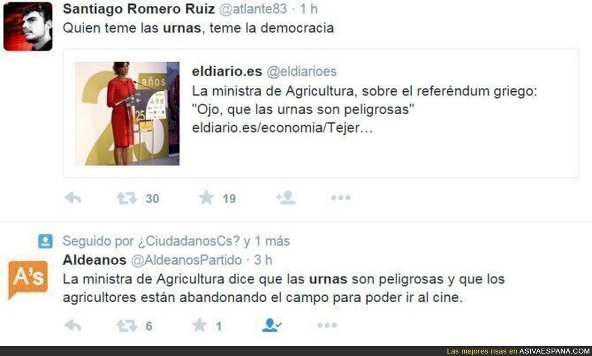 La ministra de agricultura dice que "las urnas son peligrosas"