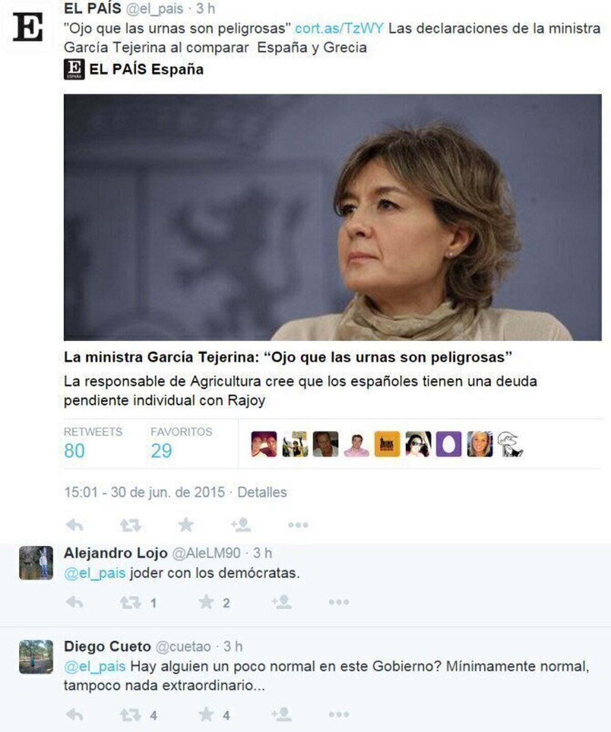 La ministra de agricultura dice que "las urnas son peligrosas"