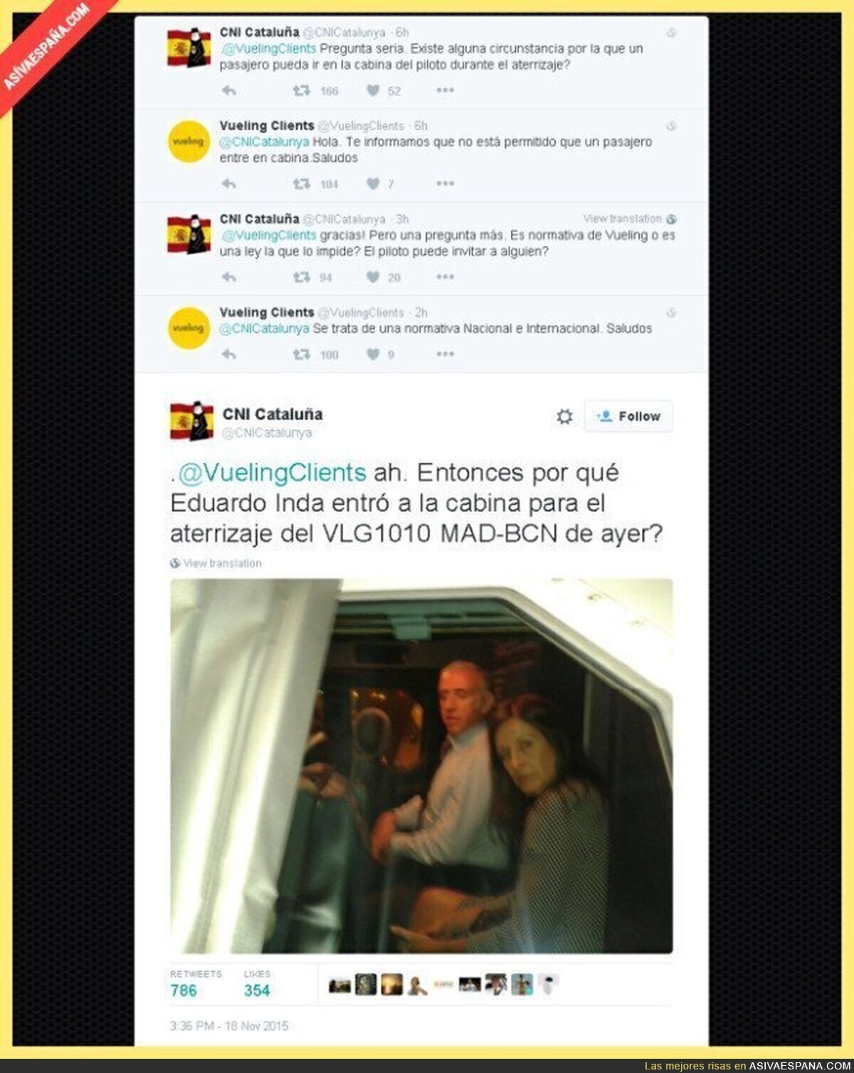 Aún esperamos la respuesta de Vueling. Eduardo Inda en la cabina del piloto en pleno aterrizaje