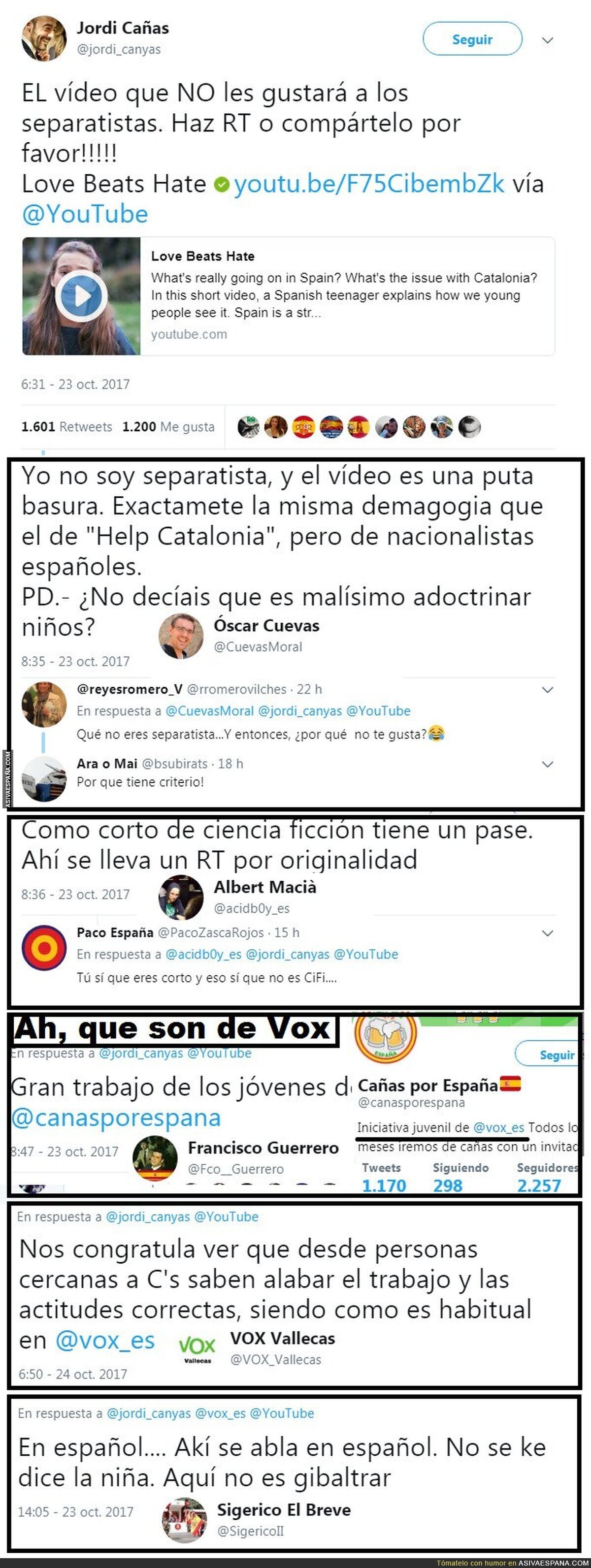 El imputado Jordi Cañas comparte un vídeo de Vox con una niña adoctrinada