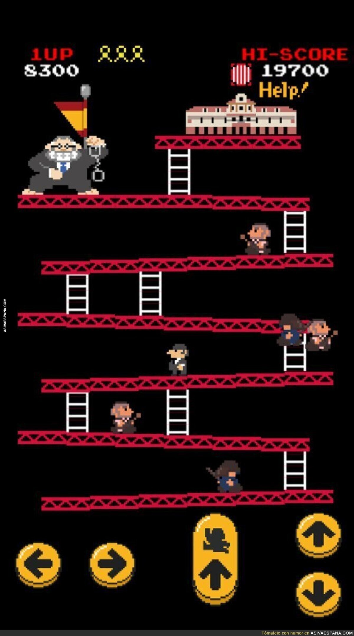 Crean un juego al estilo Donkey Kong en el cual Puigdemont debe llegar hasta el Parlament evitando que la GC lo coja.