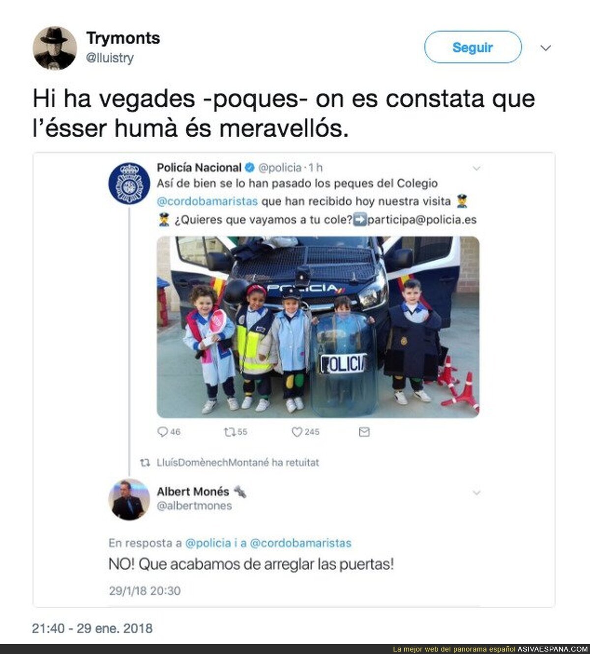 La brutal respuesta de un profesor a la policía tras preguntar si quieren la visita de ellos al colegio