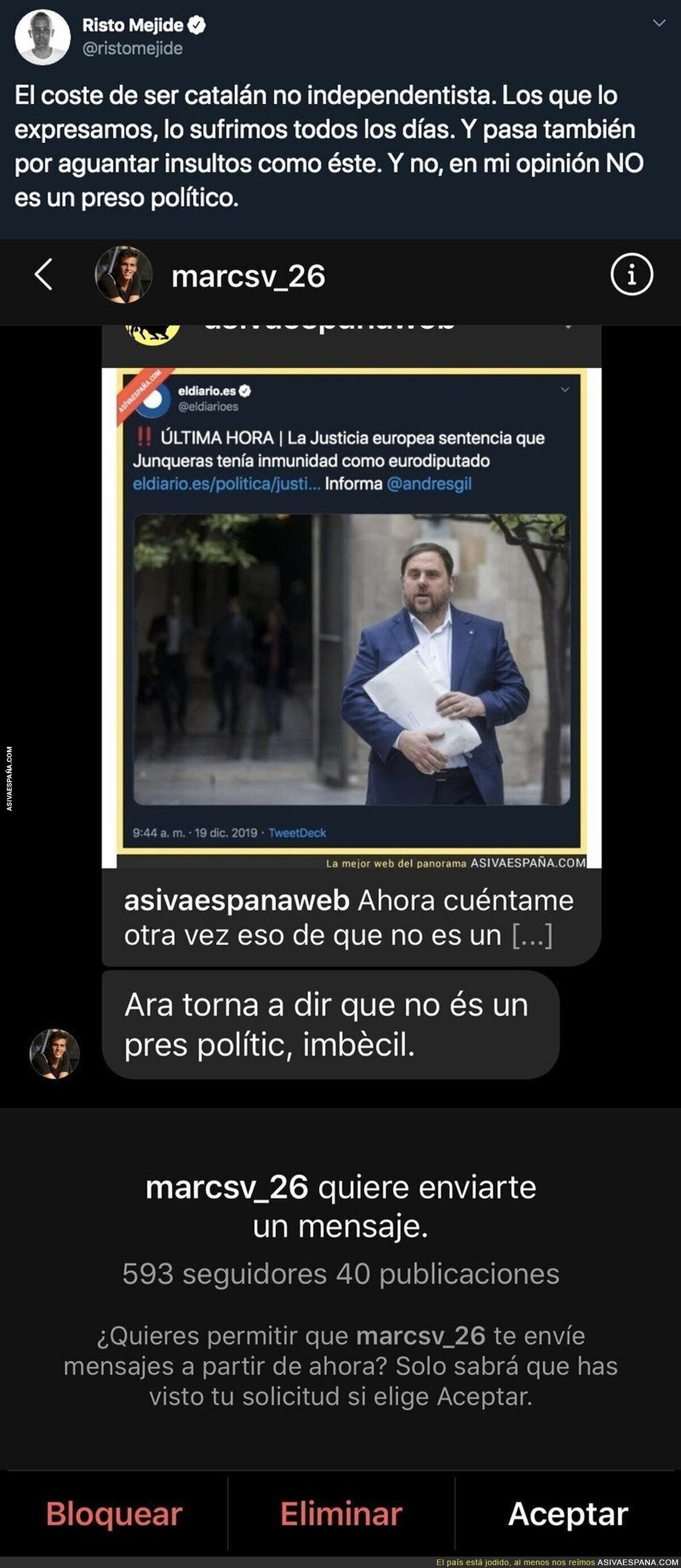 Risto Mejide se pica con un usuario que le manda un cartel de AVE