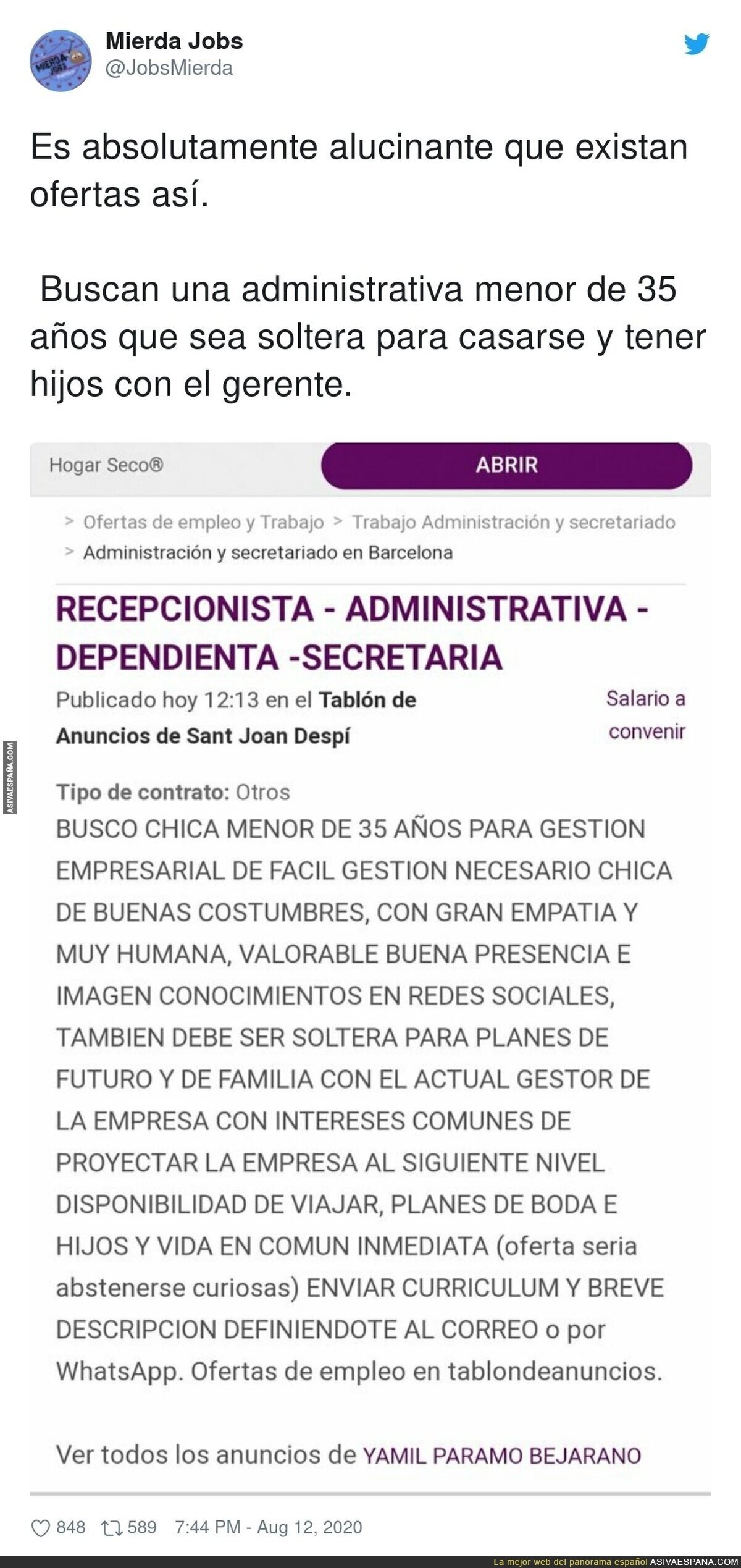 La oferta de trabajo como administrativa que no pensabas ver jamás en la vida