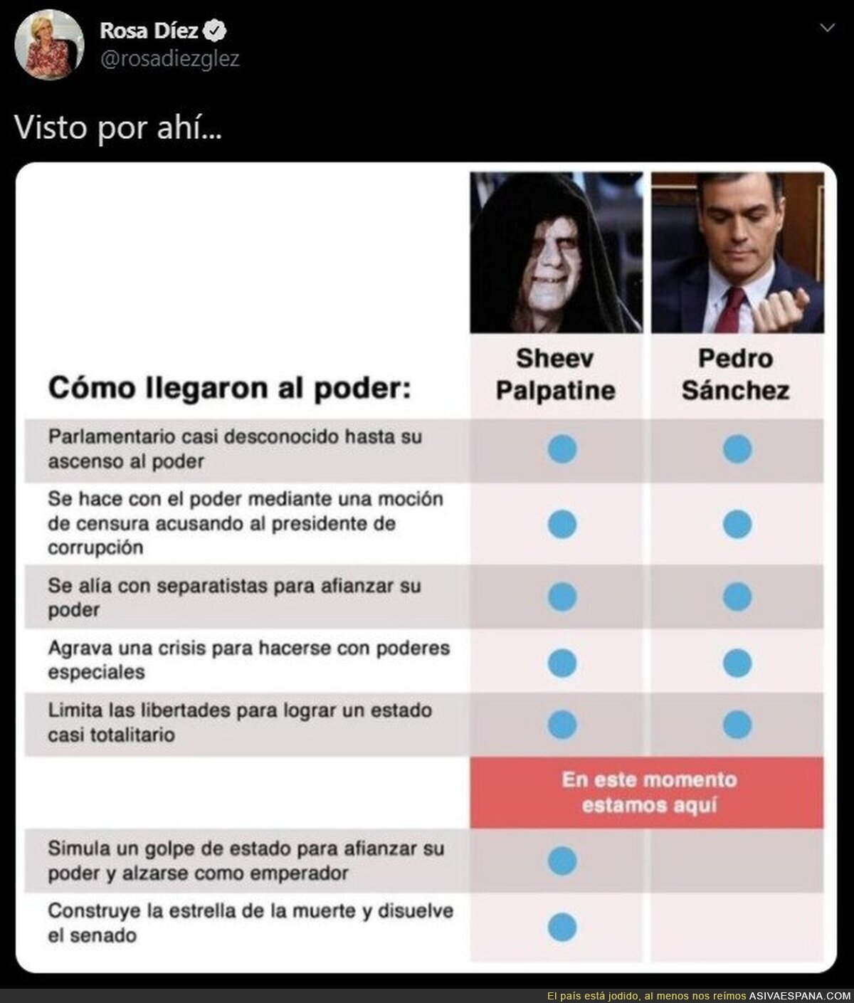 Rosa Díez compara a Palpatine con Pedro Sánchez