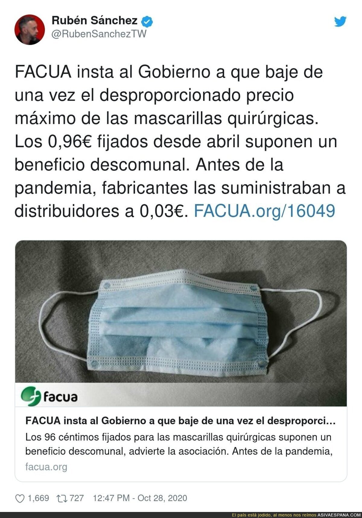 Exagerado el precio de las mascarillas en España