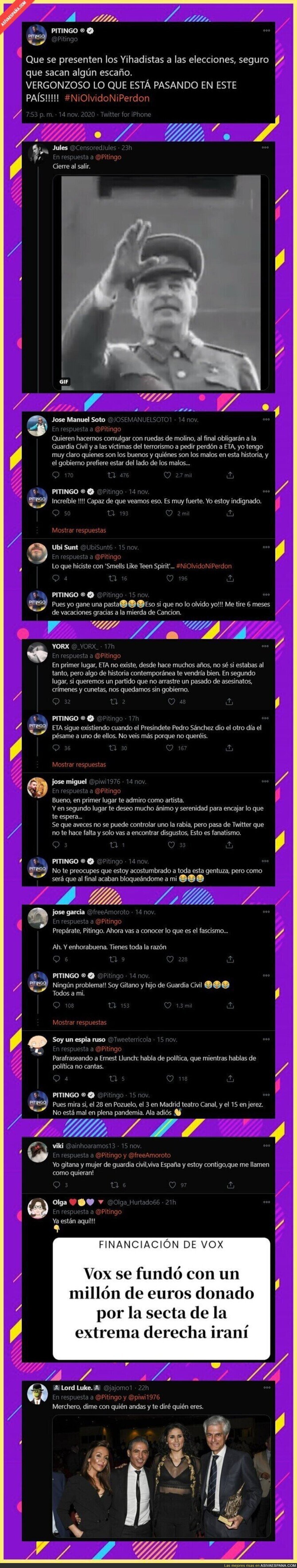 Pitingo la lía parda comparando a Bildu con el yihadismo y le está cayendo una buena en las respuestas