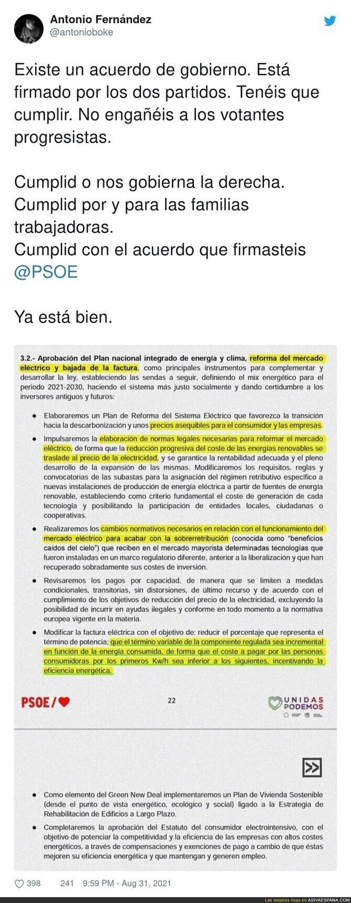 PSOE basta de bromas y actúa con lo que has firmado