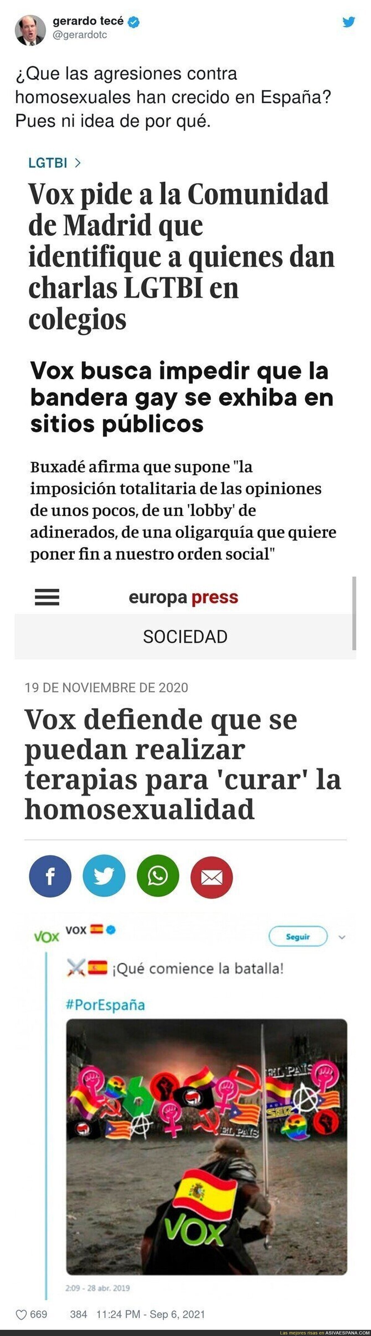 VOX tiene parte de culpa de tantas agresiones homófobas por su discurso