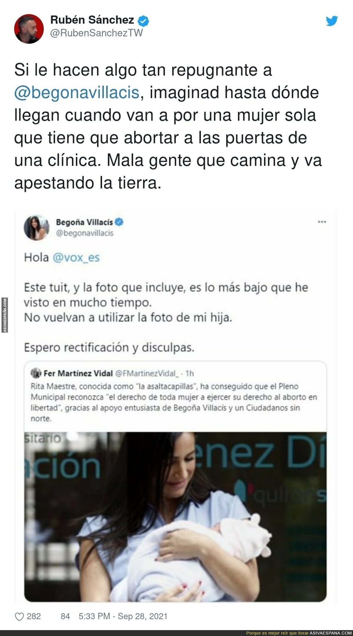 Este es de los mensajes más repugnantes que ha hecho alguien de VOX en mucho tiempo y ahora le ha tocado el turno a Begoña Villacís