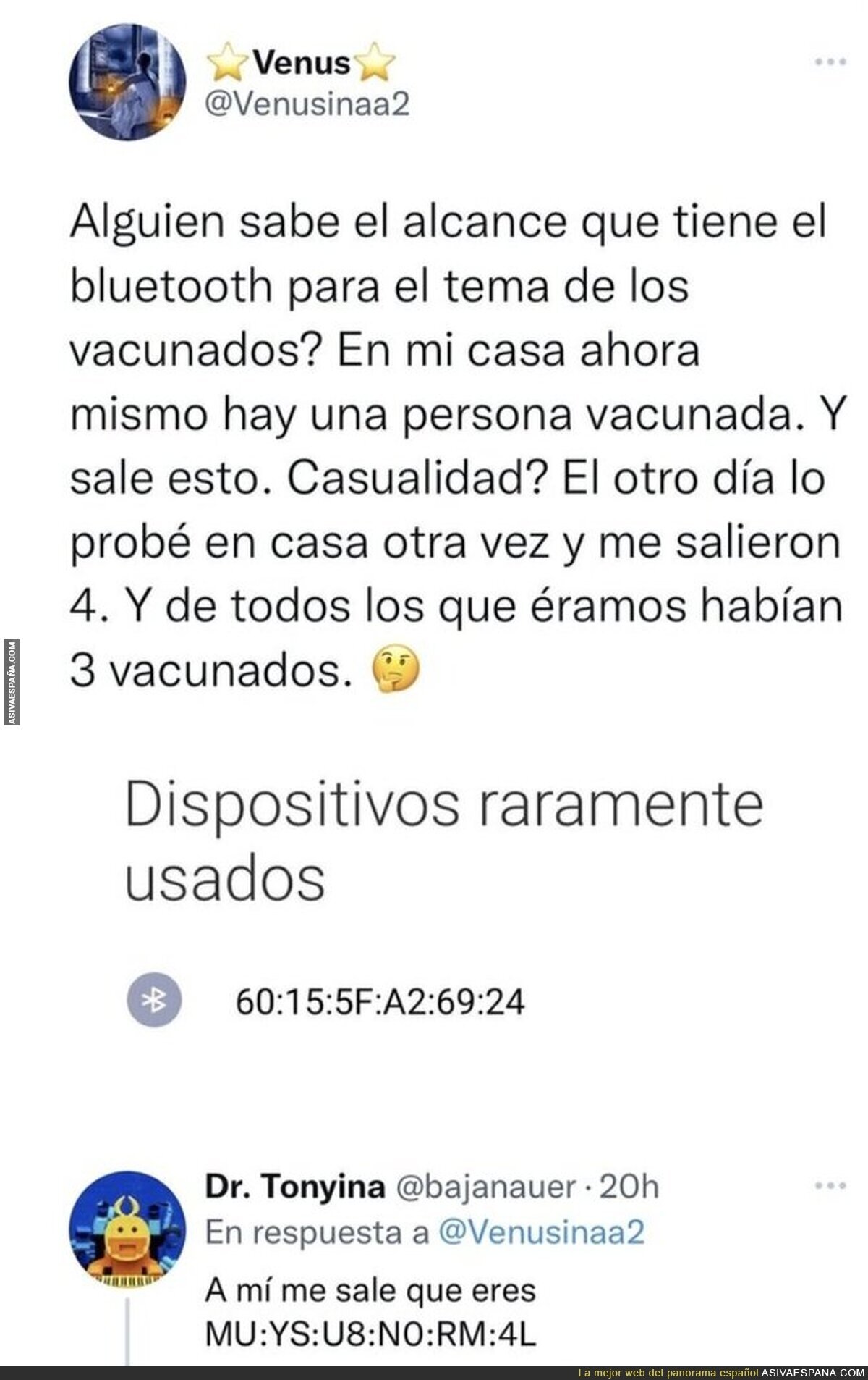 Esta persona se queja de un bluetooth que se ha intentado conectar tras vacunarse y recibe una respuesta grandiosa