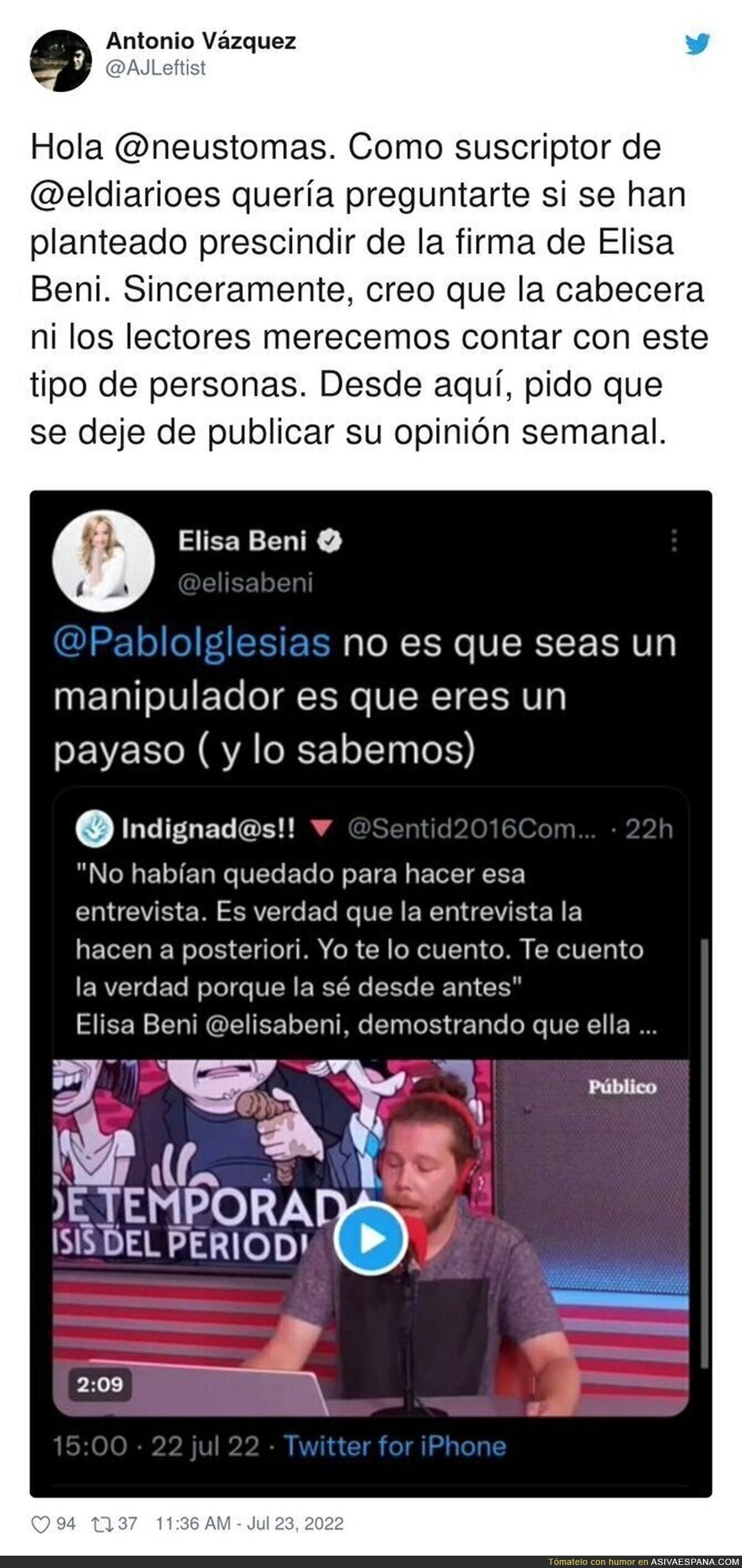 Elisa Beni insulta a Pablo Iglesias