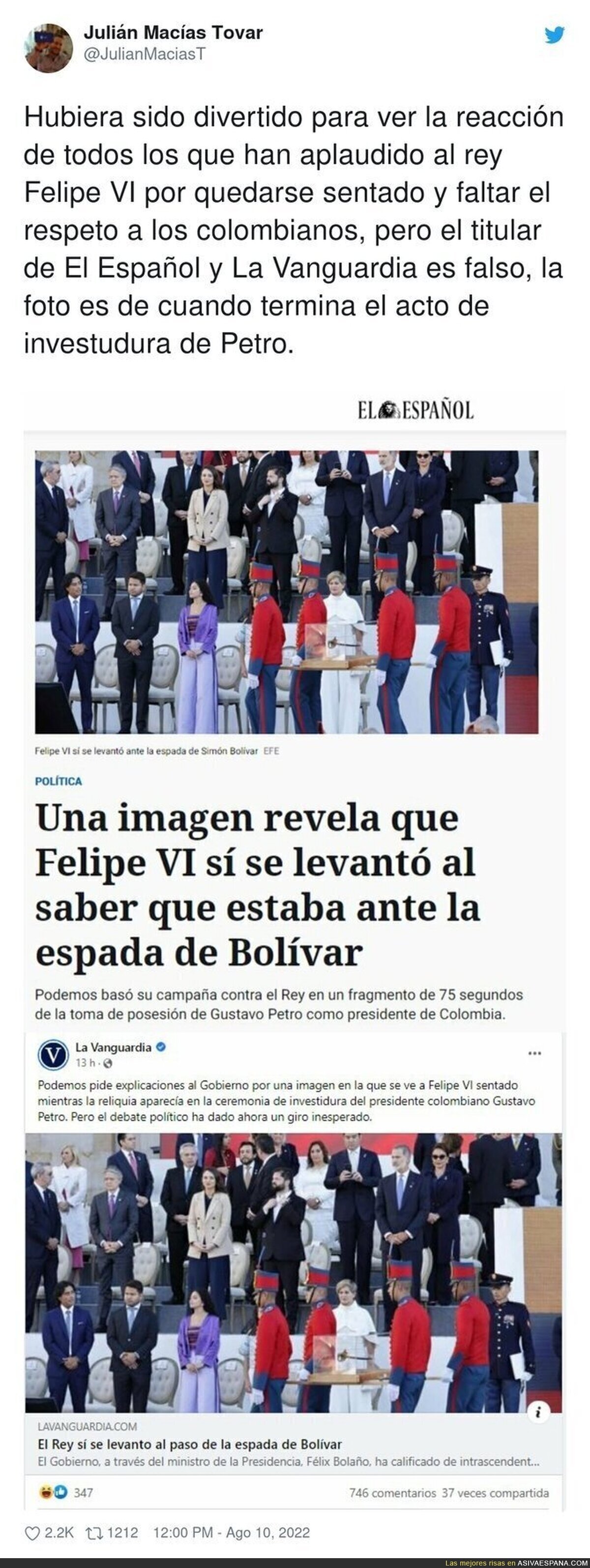 La imagen del Rey de pie frente a la espada de Bolívar cuando TERMINÓ EL ACTO