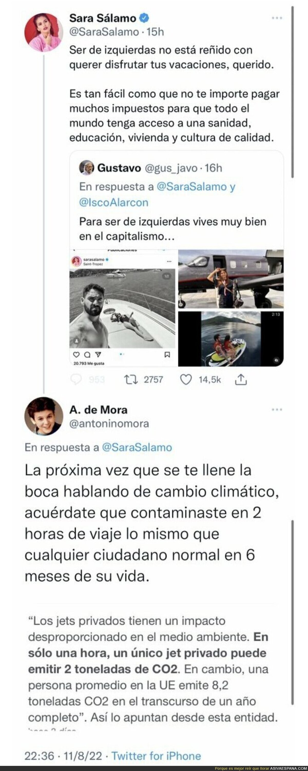 El ZASCA monumental a Sara Sálamo, novia de Isco, tras pegarse unos viajes en jet privado tras hacerse la ecologista