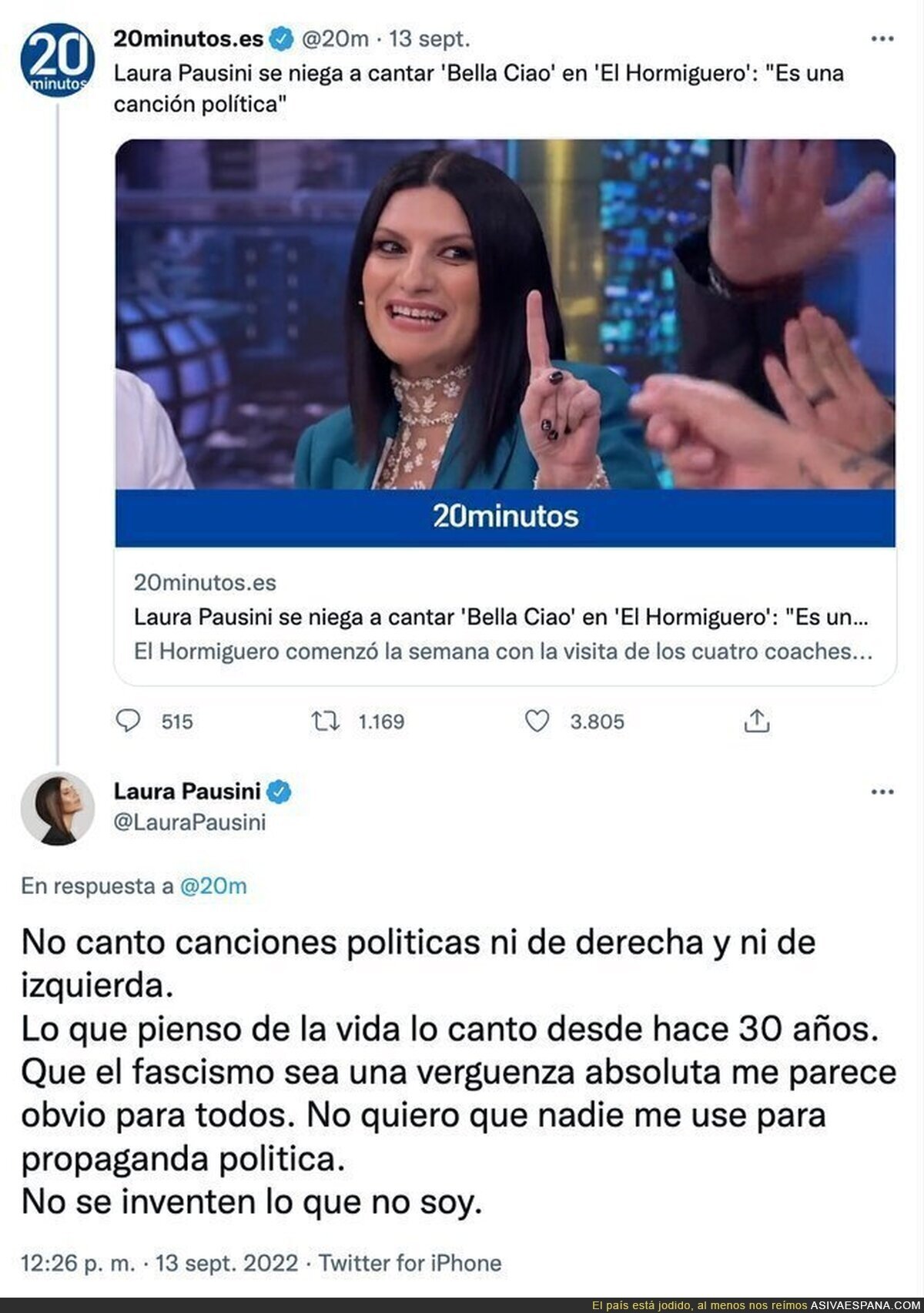 La sacada y explicación de Laura Pausini por no cantar el Bella Ciao en el Hormiguero