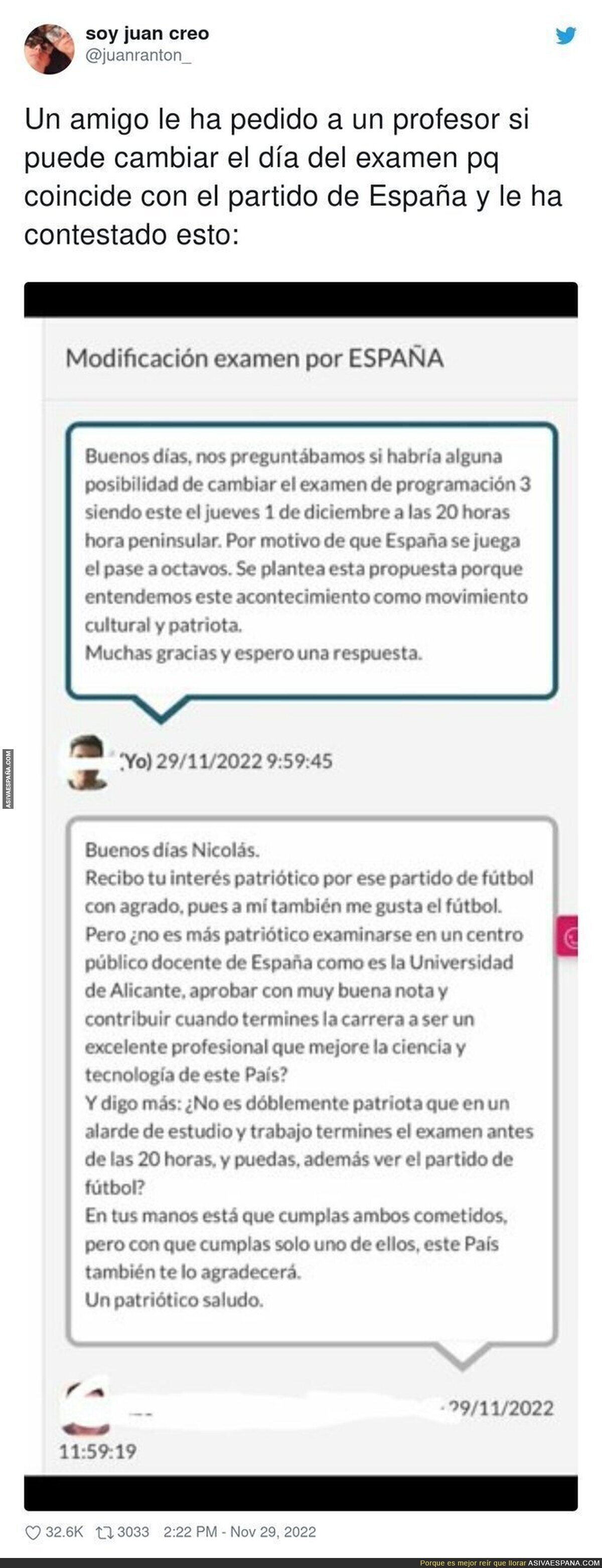 La respuesta de un profesor a un alumno que quería ver el partido de España en clase